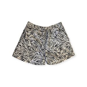 Cynthia Rowley Black White Linen Zebra Animal Print Drawstring Shorts Size 2X